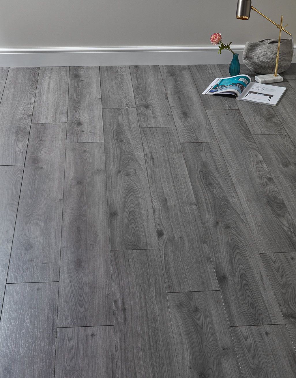 Loft Midnight Grey Laminate Flooring, Dark Grey Wood Effect Laminate Flooring