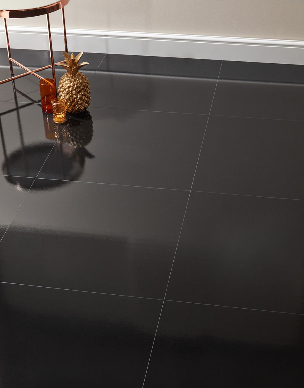 Chequer Tile - Black High Gloss Laminate Flooring 1