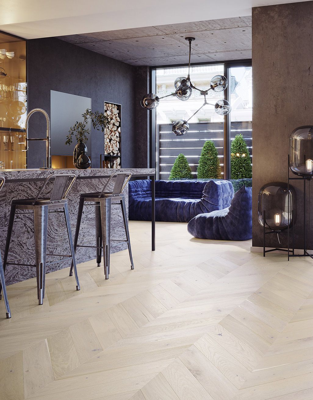 Chelsea Chevron - Cappuccino Oak Brushed & Lacquered Engineered Wood Flooring 4