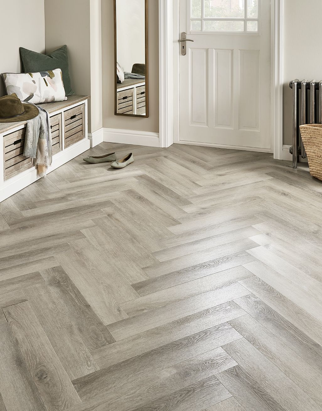 EvoCore Design Floor Artisan Herringbone - Whitewashed Cottage Oak 1