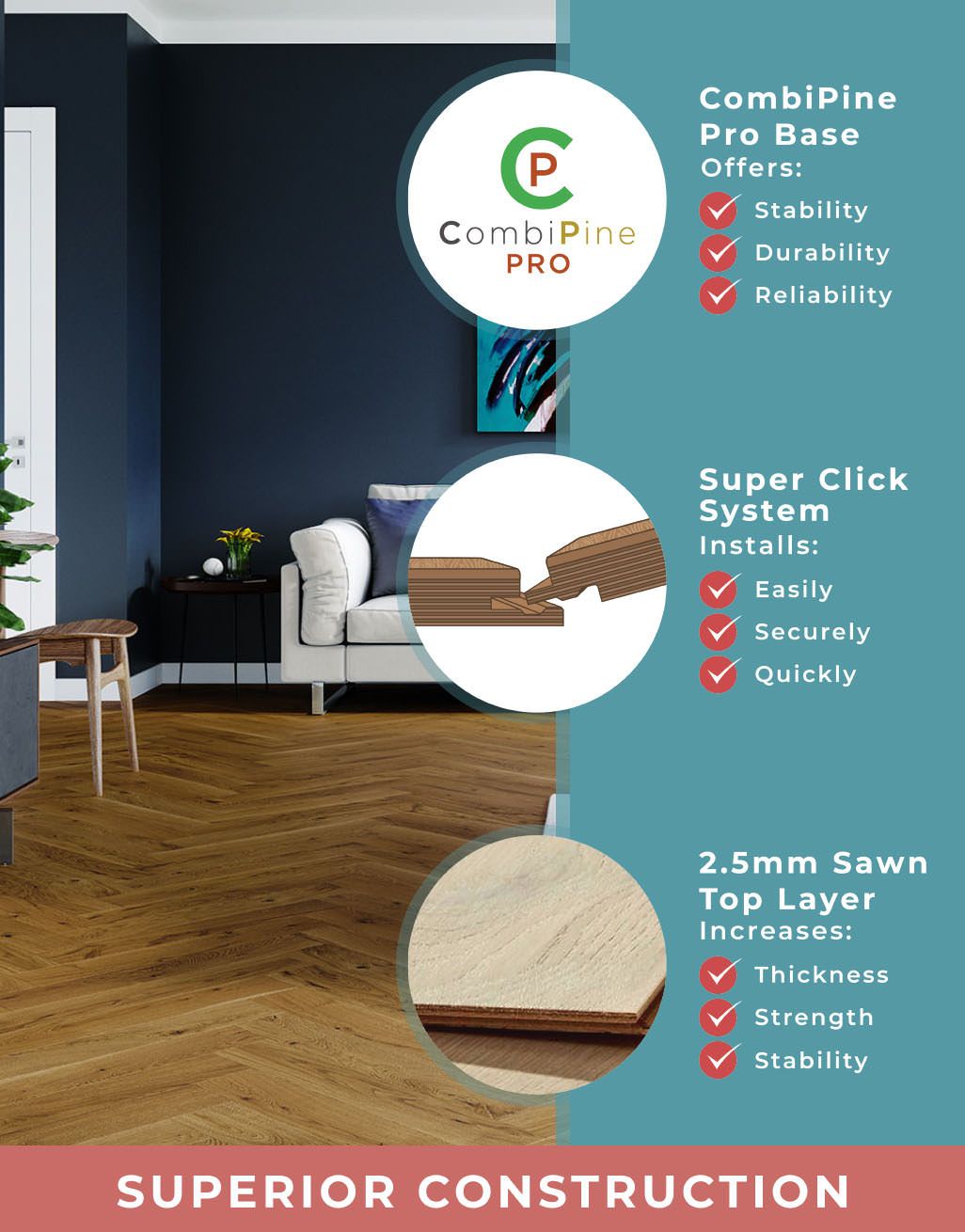 Bayswater Herringbone - Golden Oak Brushed & Lacquered Engineered Wood Flooring 5