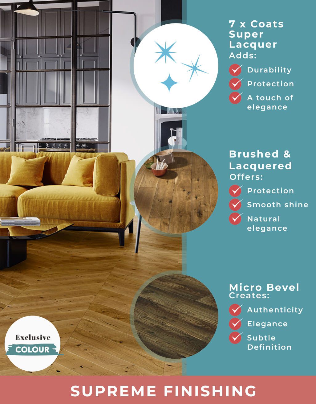 Chelsea Chevron - Golden Oak Brushed & Lacquered Engineered Wood Flooring 6