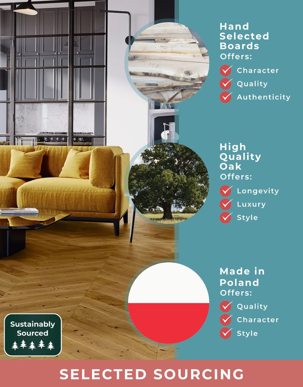 Chelsea Chevron - Golden Oak Brushed & Lacquered Engineered Wood Flooring 7