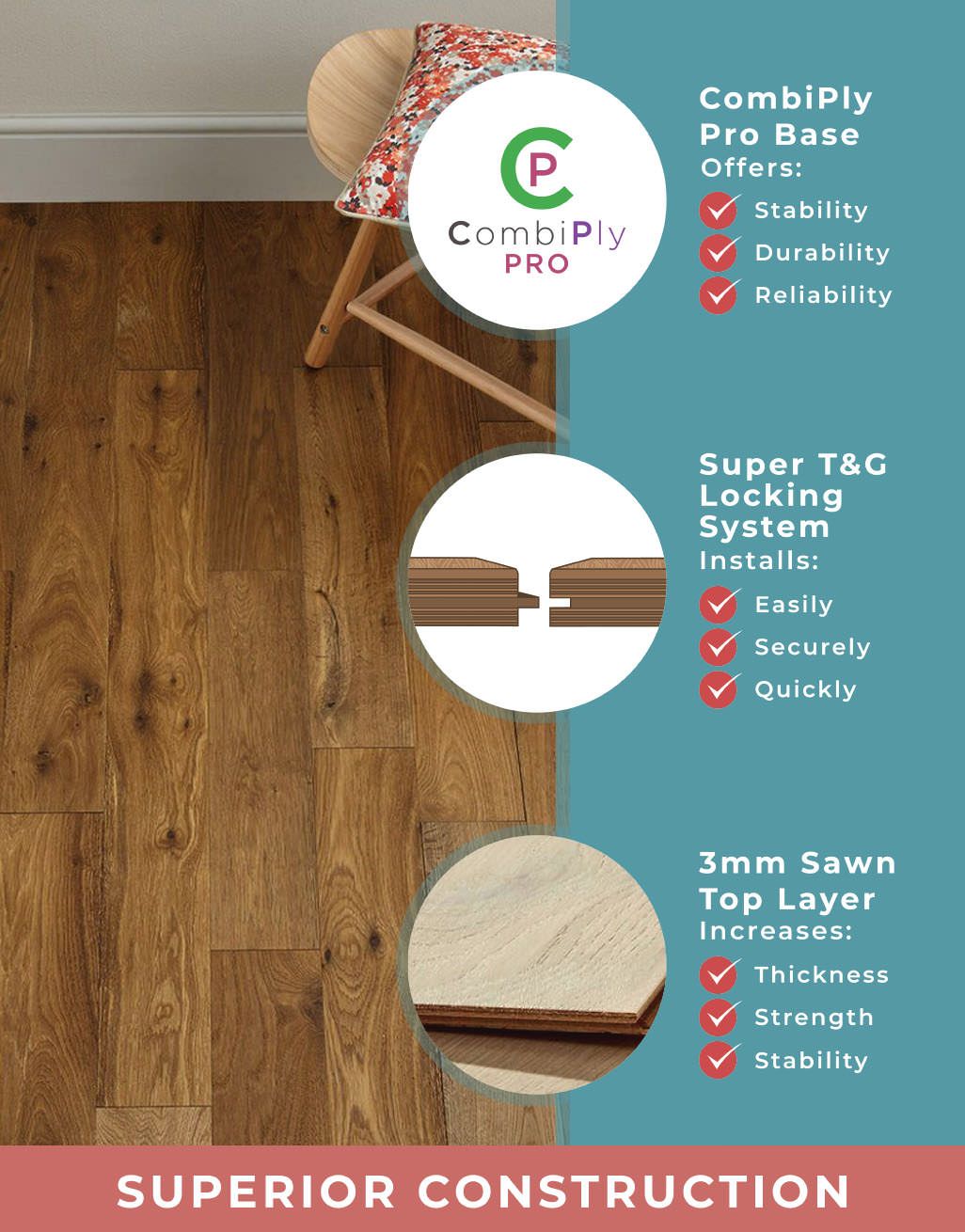 Chelsea Chevron - Golden Oak Brushed & Lacquered Engineered Wood Flooring 5
