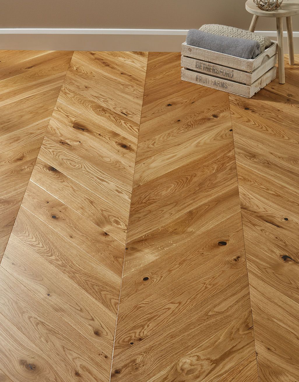 Chelsea Chevron - Golden Oak Brushed & Lacquered Engineered Wood Flooring 1