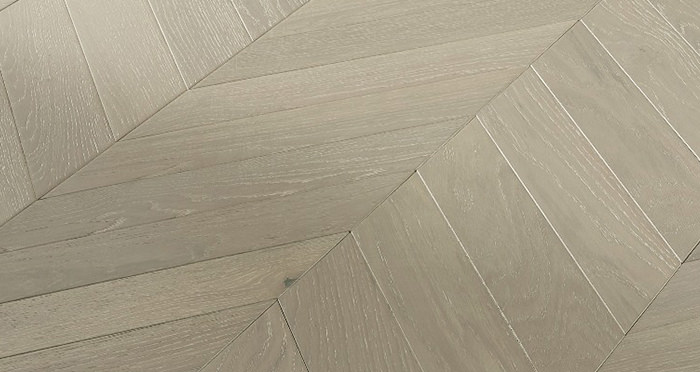 Cambridge Chevron Pearl Grey Oak Brushed & Lacquered Engineered Wood Flooring - Descriptive 3