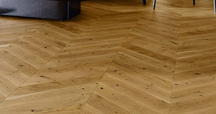 Chelsea Chevron - Golden Oak Brushed & Lacquered Engineered Wood Flooring - Descriptive 1
